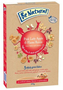 Pink Lady Apple and Flame Raisin cereal from Be Natural